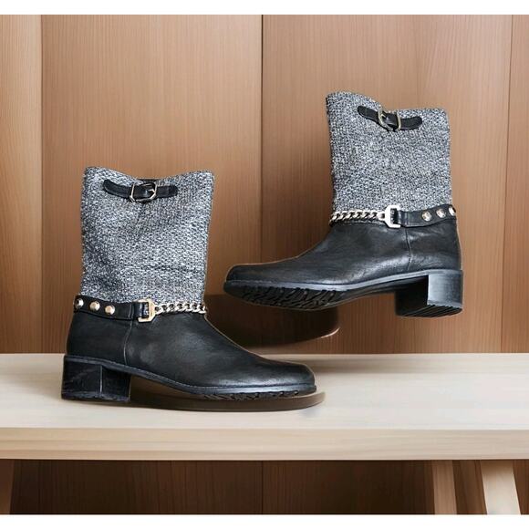 Stuart Weitzman Studded Leather Ankle Moto Boots Black Size 10 - Picture 6 of 7